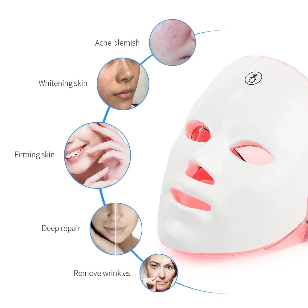 Mascarilla LED Facial Recargable 7 Colores | Fototerapia para Acné, Arrugas y Rejuvenecimiento