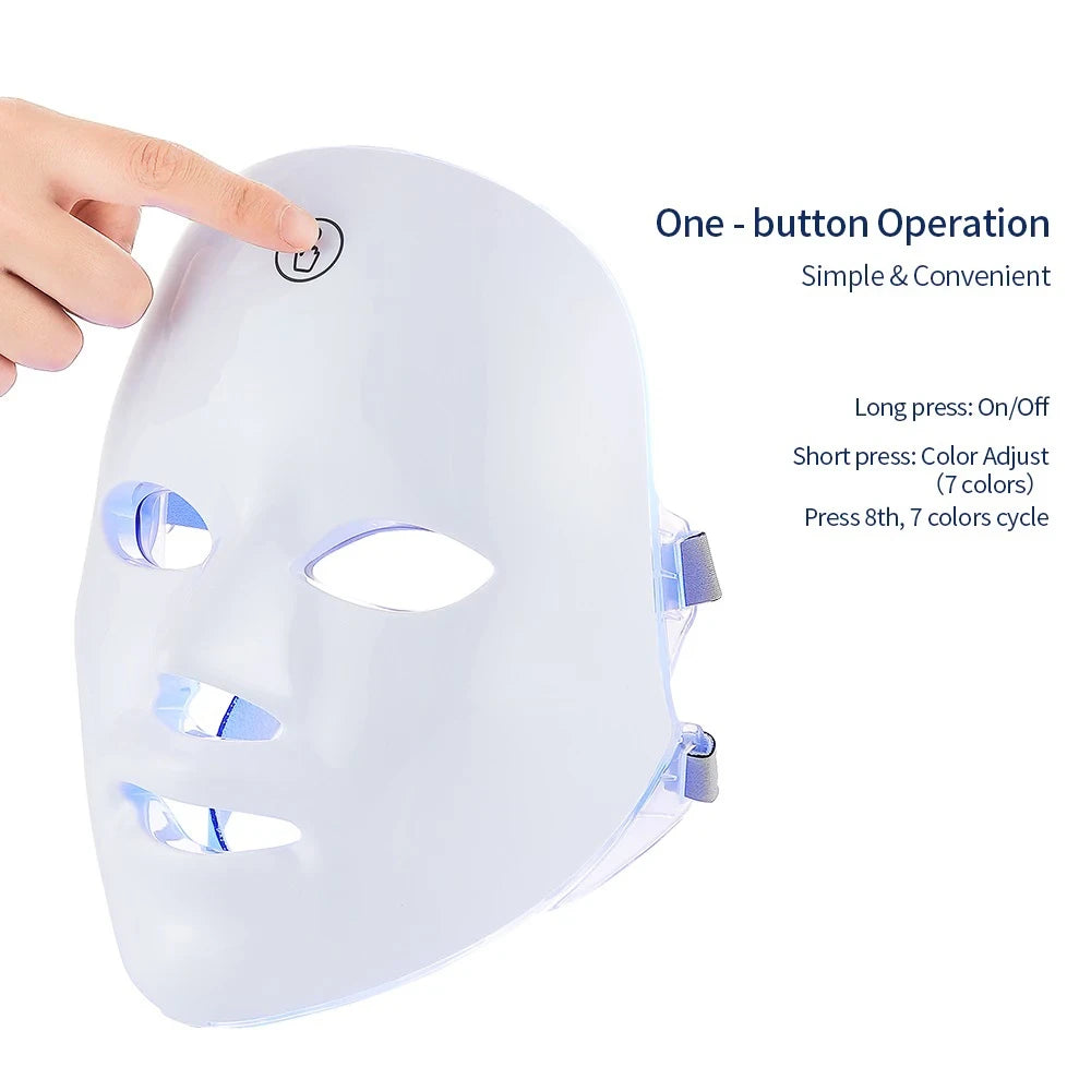 Mascarilla LED Facial Recargable 7 Colores | Fototerapia para Acné, Arrugas y Rejuvenecimiento