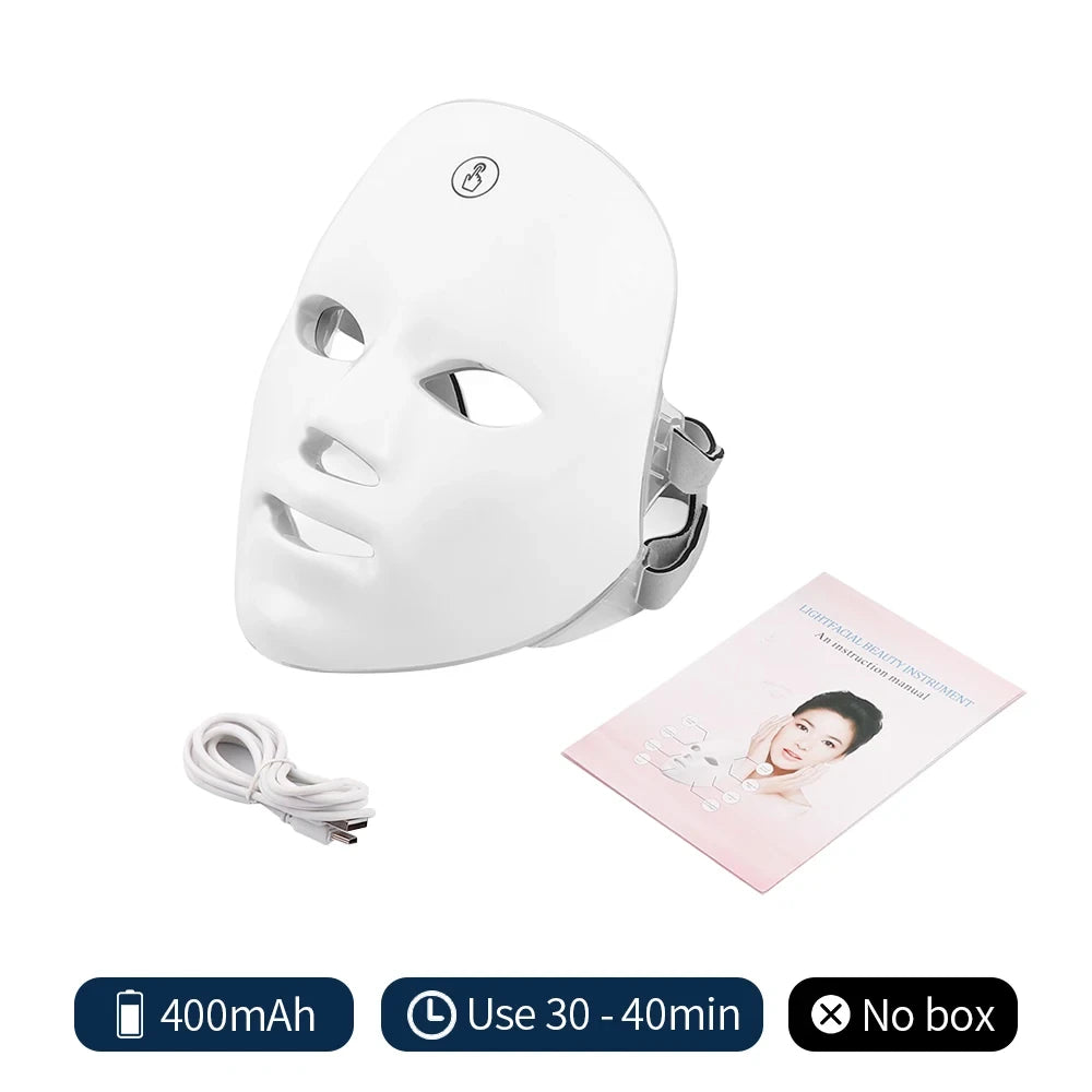 Mascarilla LED Facial Recargable 7 Colores | Fototerapia para Acné, Arrugas y Rejuvenecimiento