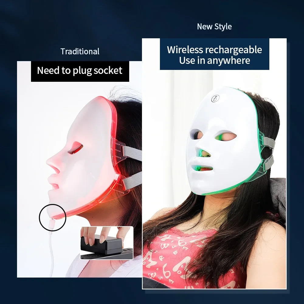 Mascarilla LED Facial Recargable 7 Colores | Fototerapia para Acné, Arrugas y Rejuvenecimiento